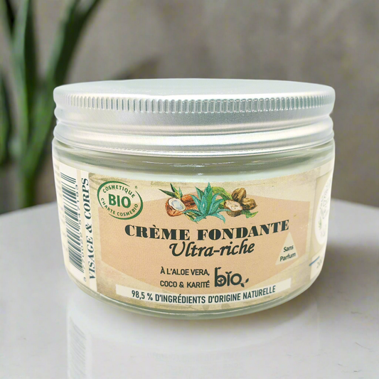 Crème fondante ultra riche à l'aloe vera, coco et karité - Visage, corps, mains, pieds - 200 ml